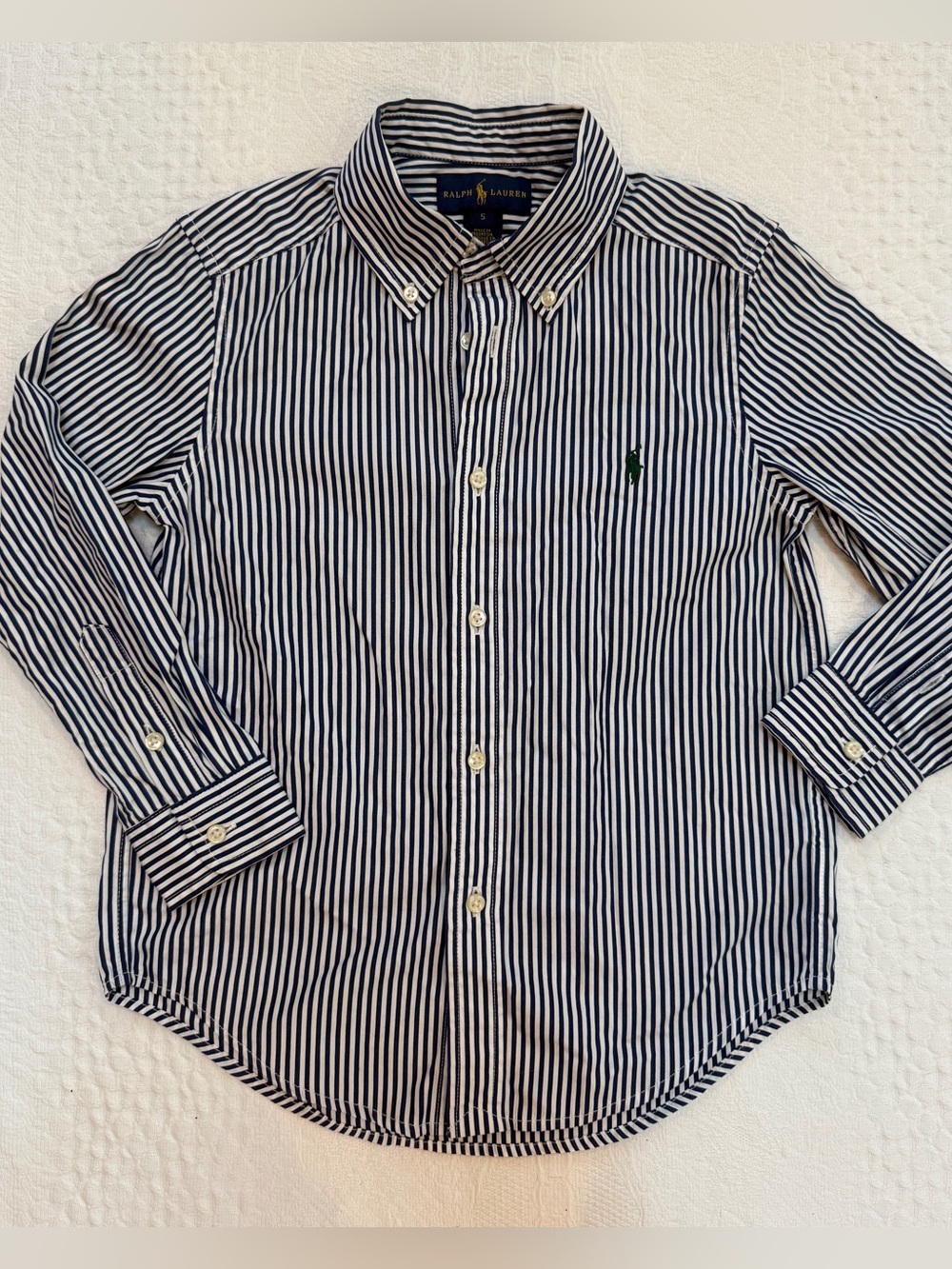 Polo Ralph Lauren Boys Striped Oxford Shirt Blue White Green Pony Sz 5 Cotton